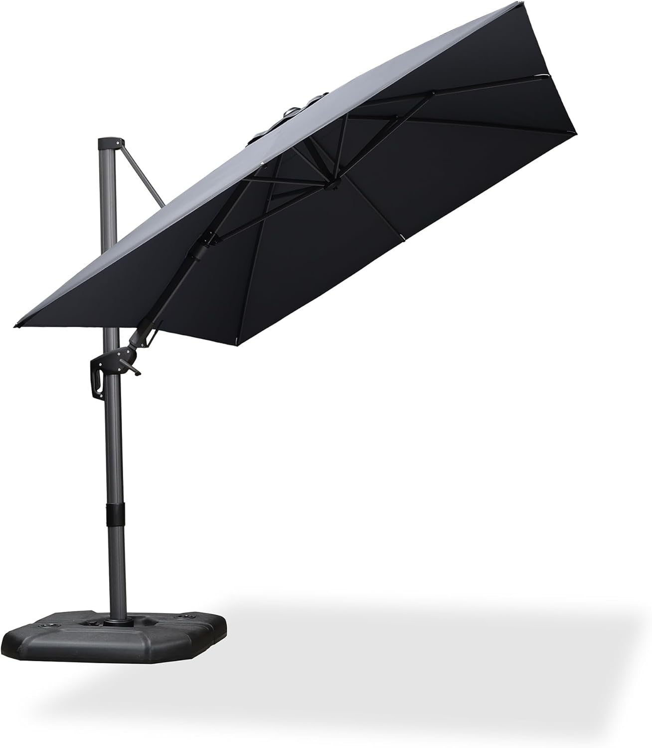 SUNGUARD UMBRELLAS Square Cantilever Patio Umbrella, 360-Degree Rotating Offset Outdoor Umbrella with Aluminum Frame, Crank Lift, Manual Tilt, Cross Base Included, Beige