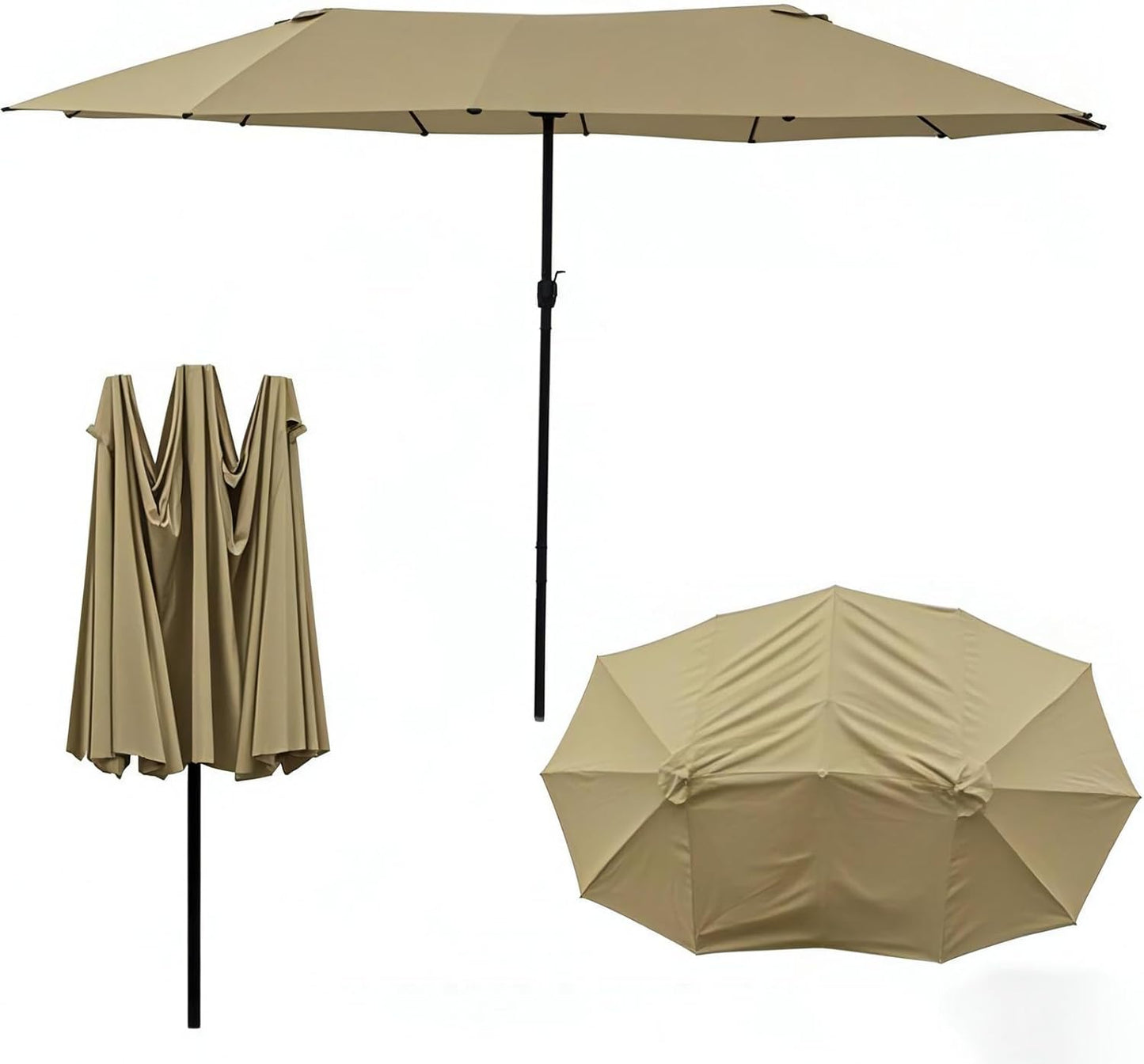 SUNGUARD UMBRELLAS 15 ft x 9 ft Patio Umbrella Replacement Canopy for 12-Rib Double-Sided Outdoor Market Umbrella, Waterproof Top Cover Only