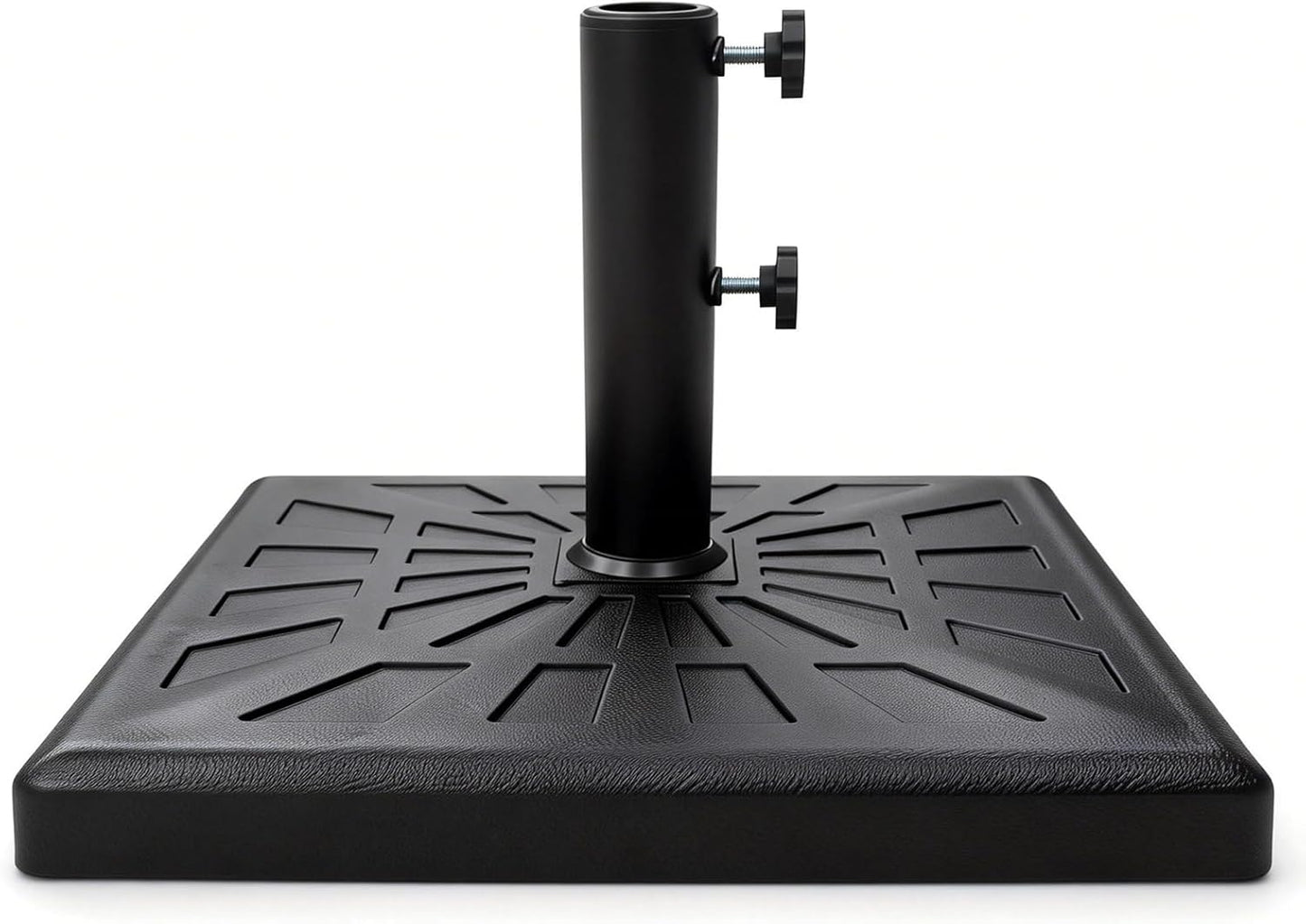 SUNGUARD UMBRELLAS Round Heavy Duty Patio Umbrella Base, Resin Concrete Outdoor Market Umbrella Stand with Powder-Coated Metal Stem, Adjustable Pole Holder, Black, Fits 1.5 in to 2 in Poles
