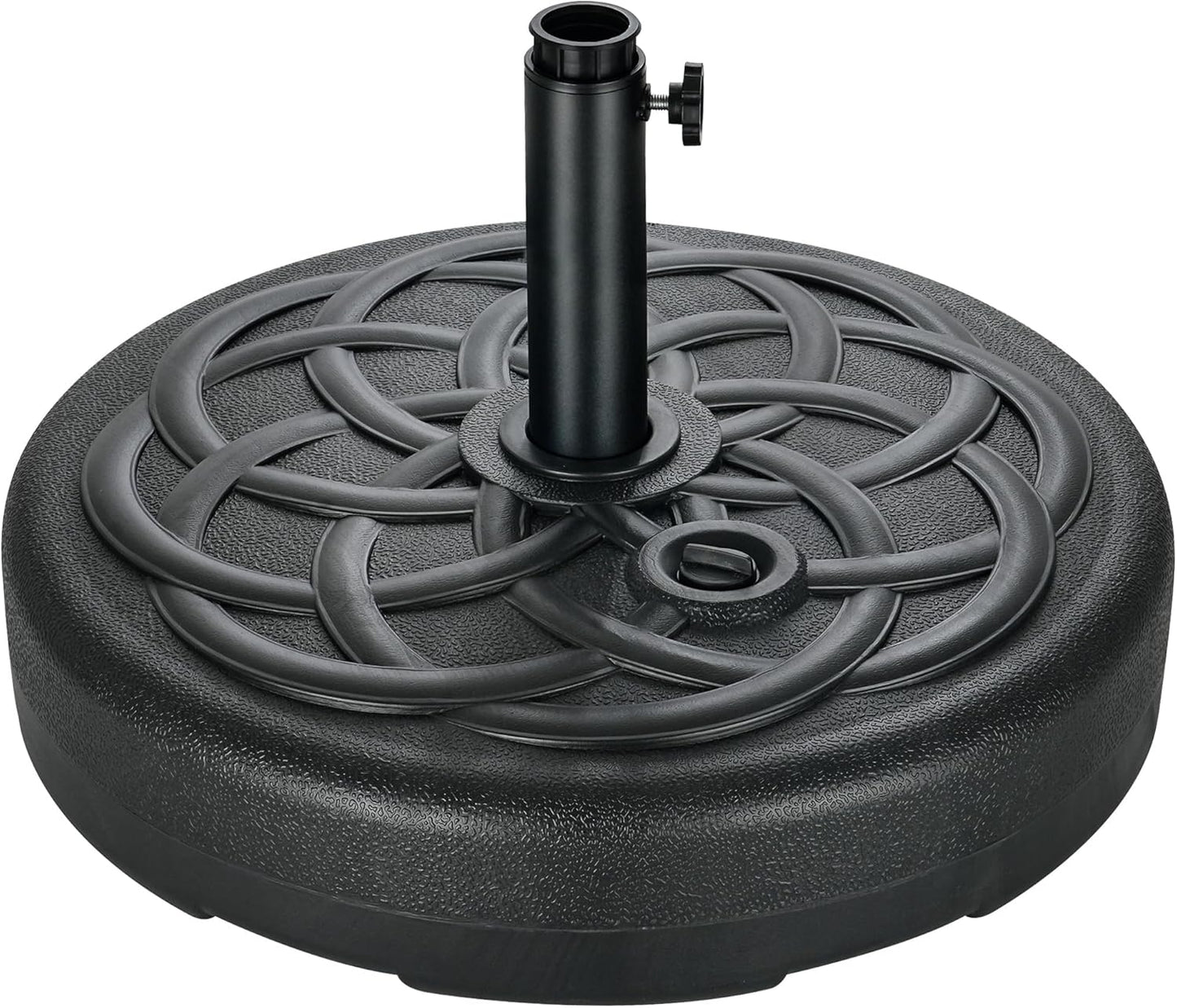 SUNGUARD UMBRELLAS Round Fillable Patio Umbrella Base, Water or Sand Fillable Outdoor Umbrella Stand, Adjustable Pole Holder Fits 1.5 in to 1.9 in Poles, Black, for 6 ft to 10 ft Patio Umbrellas