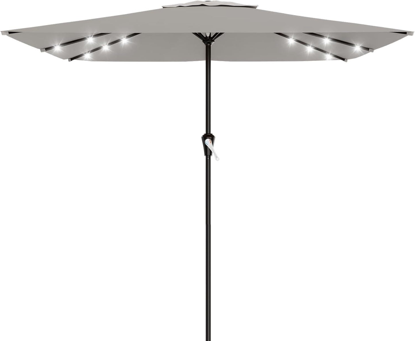 SUNGUARD UMBRELLAS Rectangular Solar LED Patio Umbrella, Outdoor Market Table Umbrella with 16 Solar Lights, Crank Lift, Push-Button Tilt, Vented Water-Repellent Canopy, Yellow, Base Not Included