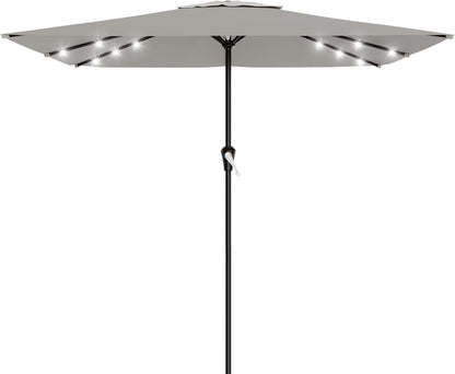 SUNGUARD UMBRELLAS Rectangular Solar LED Patio Umbrella, Outdoor Market Table Umbrella with 16 Solar Lights, Crank Lift, Push-Button Tilt, Vented Water-Repellent Canopy, Yellow, Base Not Included
