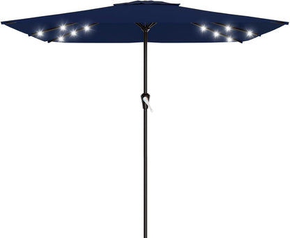 SUNGUARD UMBRELLAS Rectangular Solar LED Patio Umbrella, Outdoor Market Table Umbrella with 16 Solar Lights, Crank Lift, Push-Button Tilt, Vented Water-Repellent Canopy, Yellow, Base Not Included
