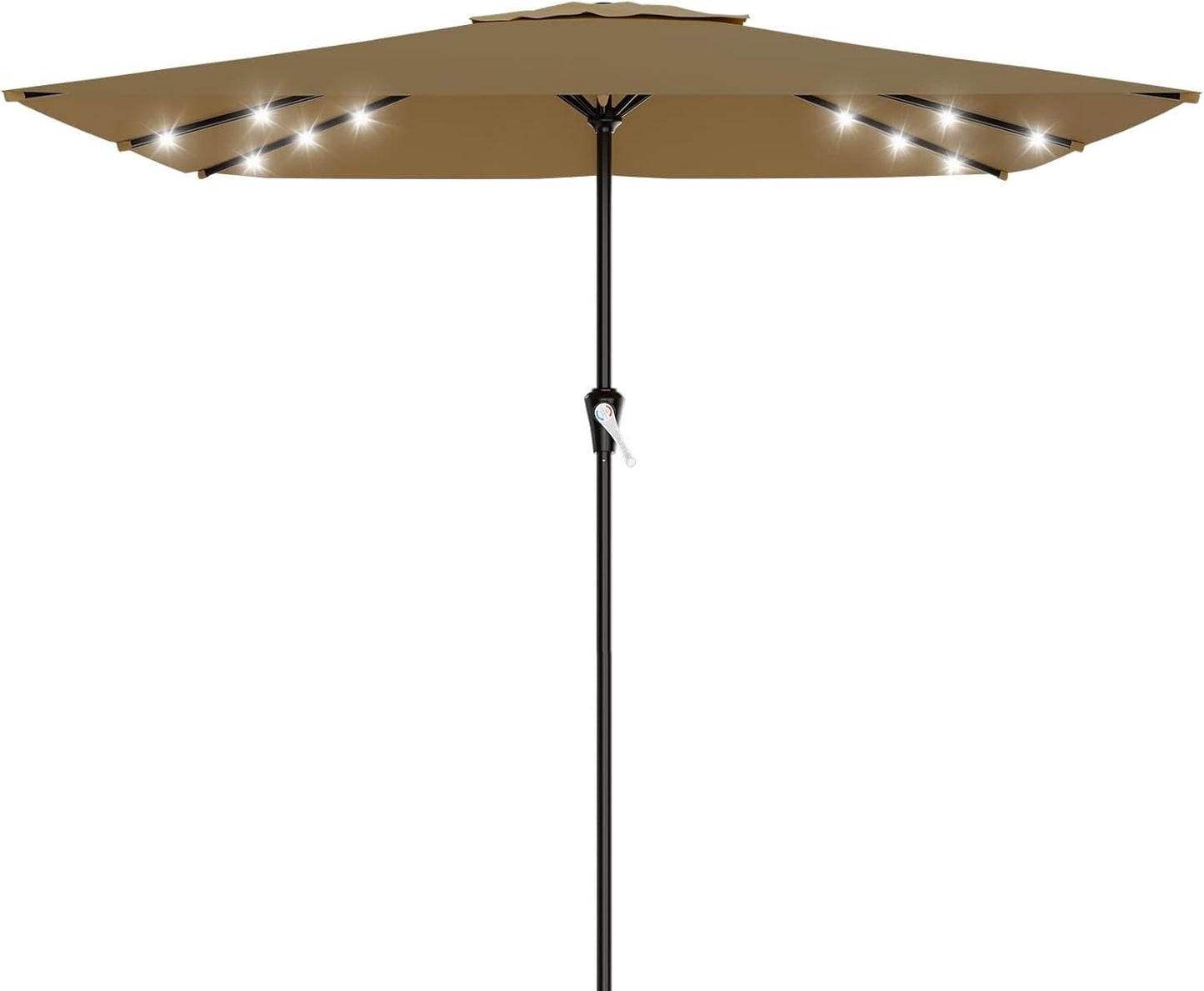 SUNGUARD UMBRELLAS Rectangular Solar LED Patio Umbrella, Outdoor Market Table Umbrella with 16 Solar Lights, Crank Lift, Push-Button Tilt, Vented Water-Repellent Canopy, Yellow, Base Not Included