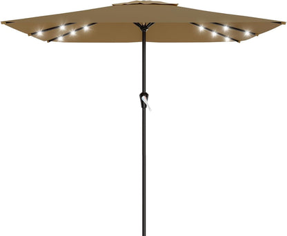 SUNGUARD UMBRELLAS Rectangular Solar LED Patio Umbrella, Outdoor Market Table Umbrella with 16 Solar Lights, Crank Lift, Push-Button Tilt, Vented Water-Repellent Canopy, Yellow, Base Not Included