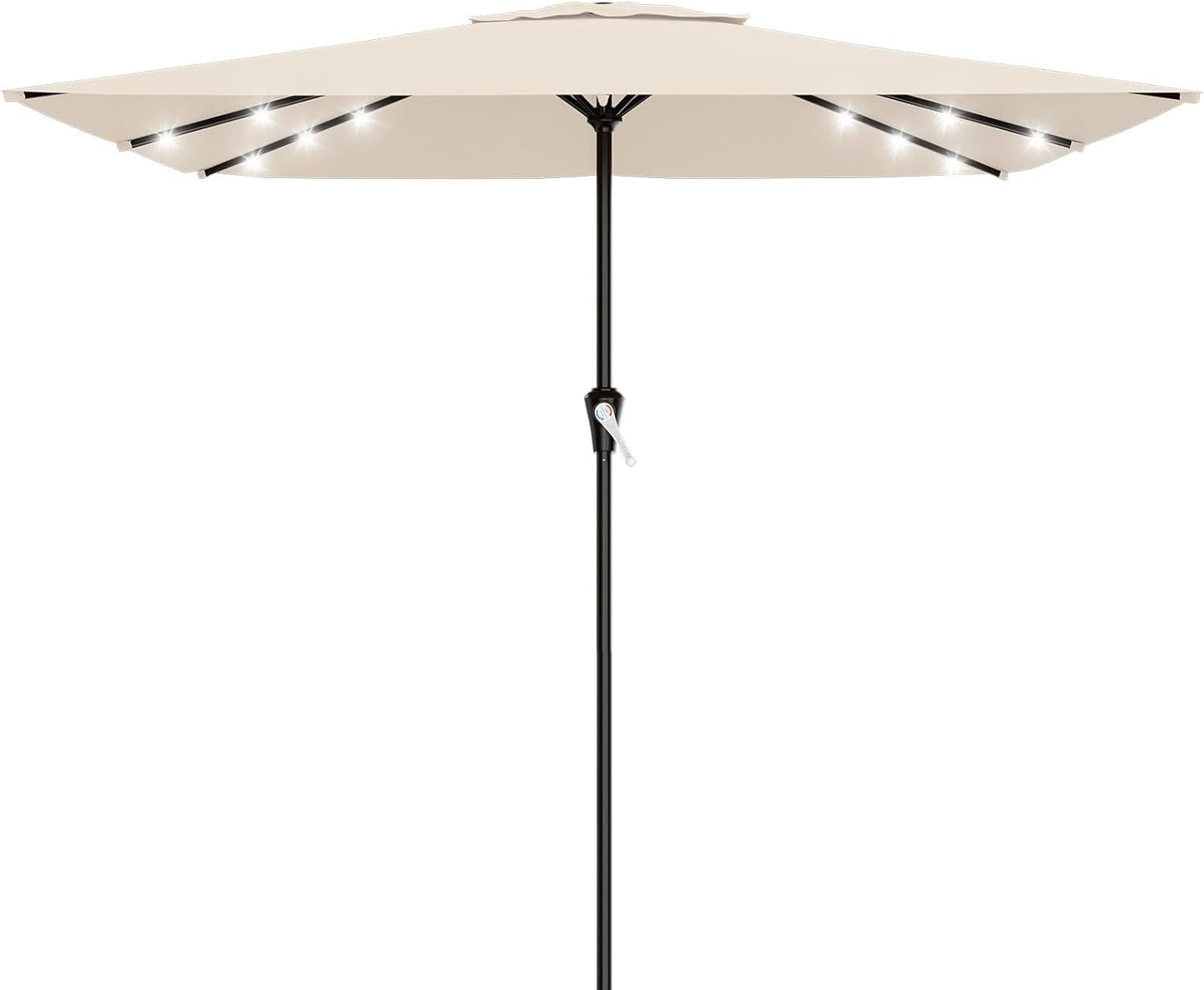 SUNGUARD UMBRELLAS Rectangular Solar LED Patio Umbrella, Outdoor Market Table Umbrella with 16 Solar Lights, Crank Lift, Push-Button Tilt, Vented Water-Repellent Canopy, Yellow, Base Not Included