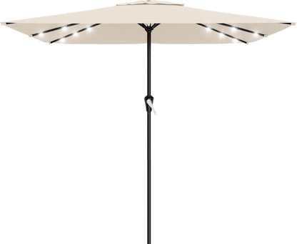 SUNGUARD UMBRELLAS Rectangular Solar LED Patio Umbrella, Outdoor Market Table Umbrella with 16 Solar Lights, Crank Lift, Push-Button Tilt, Vented Water-Repellent Canopy, Yellow, Base Not Included