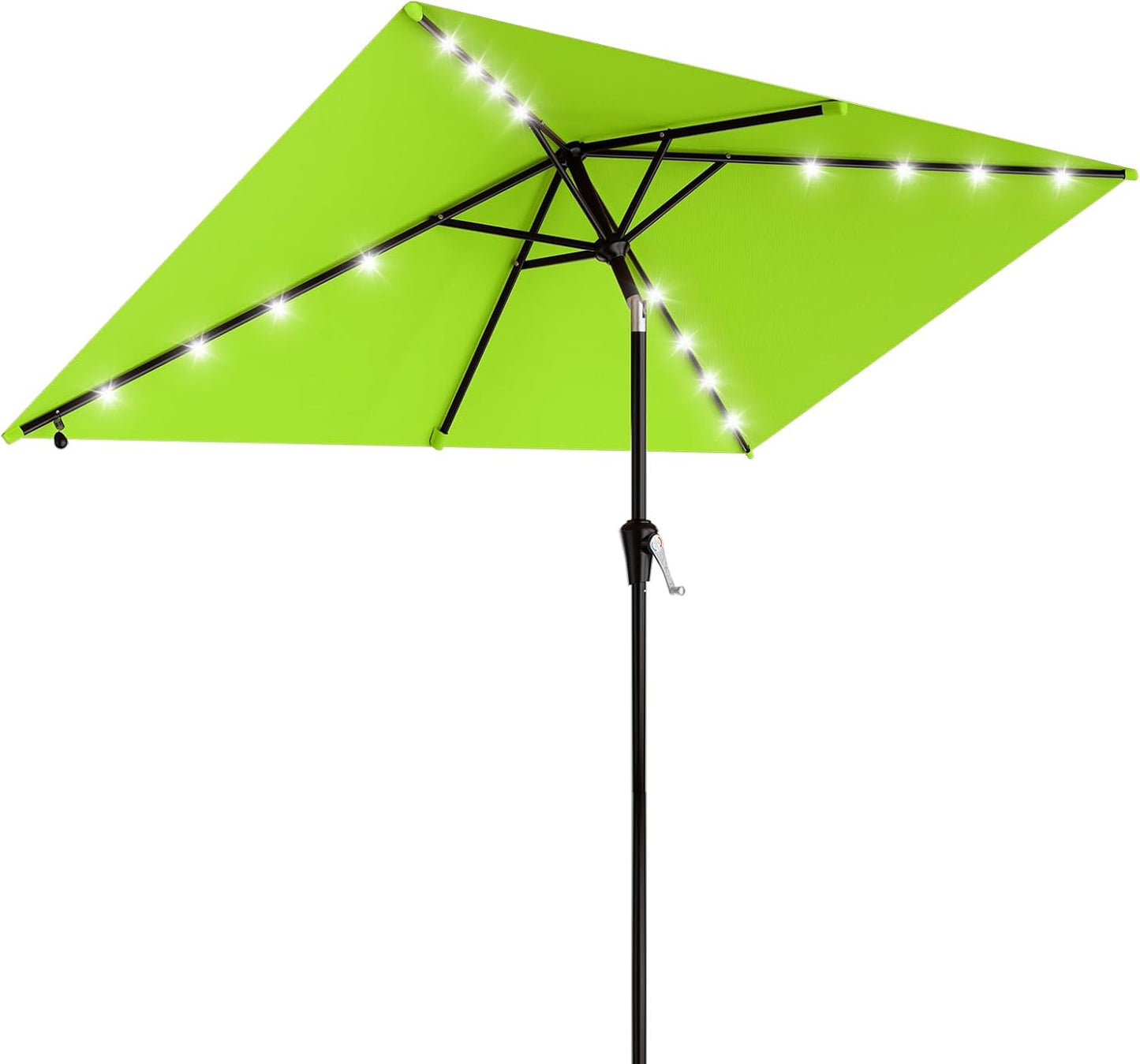 SUNGUARD UMBRELLAS Rectangular Solar LED Patio Umbrella, Outdoor Market Table Umbrella with 16 Solar Lights, Crank Lift, Push-Button Tilt, Vented Water-Repellent Canopy, Yellow, Base Not Included