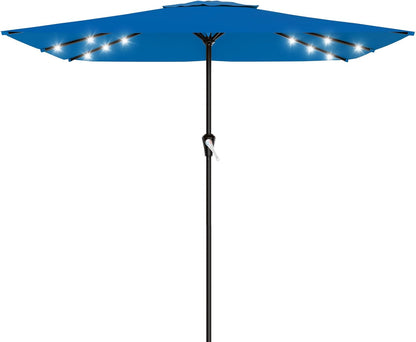 SUNGUARD UMBRELLAS Rectangular Solar LED Patio Umbrella, Outdoor Market Table Umbrella with 16 Solar Lights, Crank Lift, Push-Button Tilt, Vented Water-Repellent Canopy, Yellow, Base Not Included