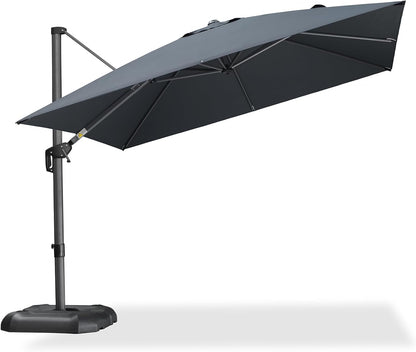 SUNGUARD UMBRELLAS Square Cantilever Patio Umbrella, 360-Degree Rotating Offset Outdoor Umbrella with Aluminum Frame, Crank Lift, Manual Tilt, Cross Base Included, Beige