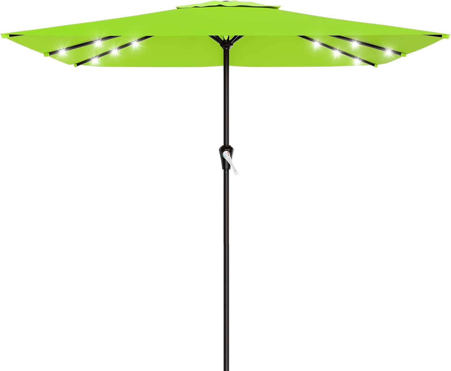SUNGUARD UMBRELLAS Rectangular Solar LED Patio Umbrella, Outdoor Market Table Umbrella with 16 Solar Lights, Crank Lift, Push-Button Tilt, Vented Water-Repellent Canopy, Yellow, Base Not Included