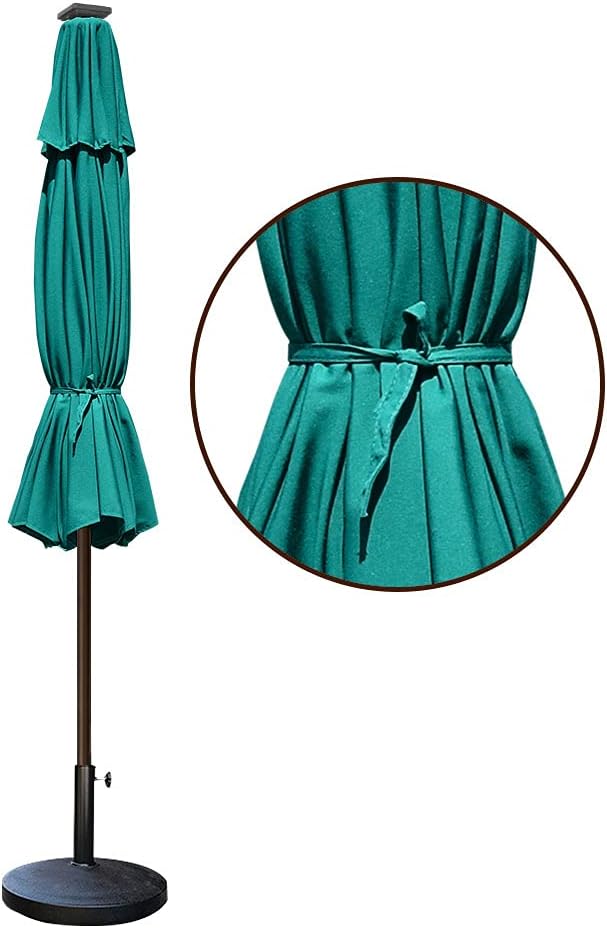 SUNGUARD UMBRELLAS Solar LED Patio Umbrella, Outdoor Market Table Umbrella with 80 LED Lights, Crank Lift, Manual Tilt, UPF 50+ Acrylic Canopy, Steel Frame, Teal, Base Not Included