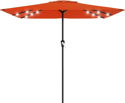 SUNGUARD UMBRELLAS Rectangular Solar LED Patio Umbrella, Outdoor Market Table Umbrella with 16 Solar Lights, Crank Lift, Push-Button Tilt, Vented Water-Repellent Canopy, Yellow, Base Not Included