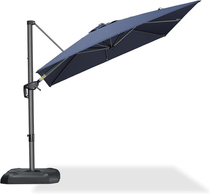 SUNGUARD UMBRELLAS Square Cantilever Patio Umbrella, 360-Degree Rotating Offset Outdoor Umbrella with Aluminum Frame, Crank Lift, Manual Tilt, Cross Base Included, Beige