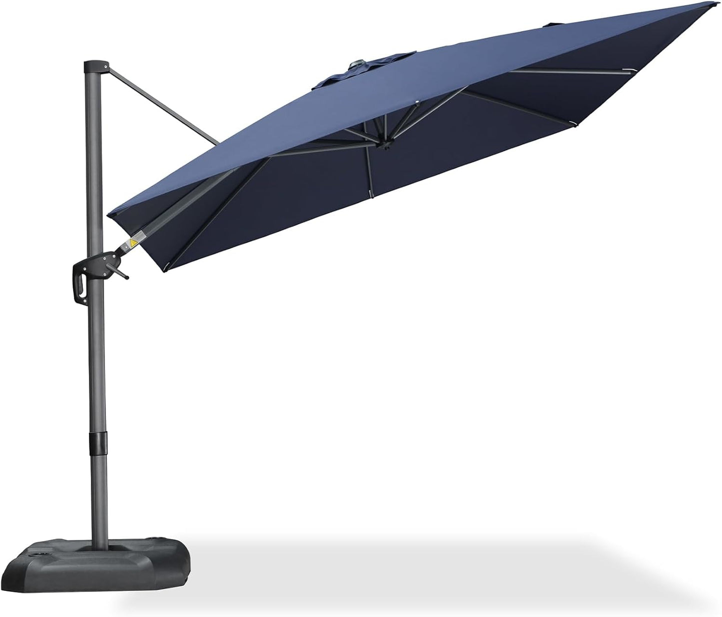 SUNGUARD UMBRELLAS Square Cantilever Patio Umbrella, 360-Degree Rotating Offset Outdoor Umbrella with Aluminum Frame, Crank Lift, Manual Tilt, Cross Base Included, Beige