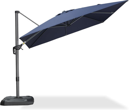SUNGUARD UMBRELLAS Square Cantilever Patio Umbrella, 360-Degree Rotating Offset Outdoor Umbrella with Aluminum Frame, Crank Lift, Manual Tilt, Cross Base Included, Beige