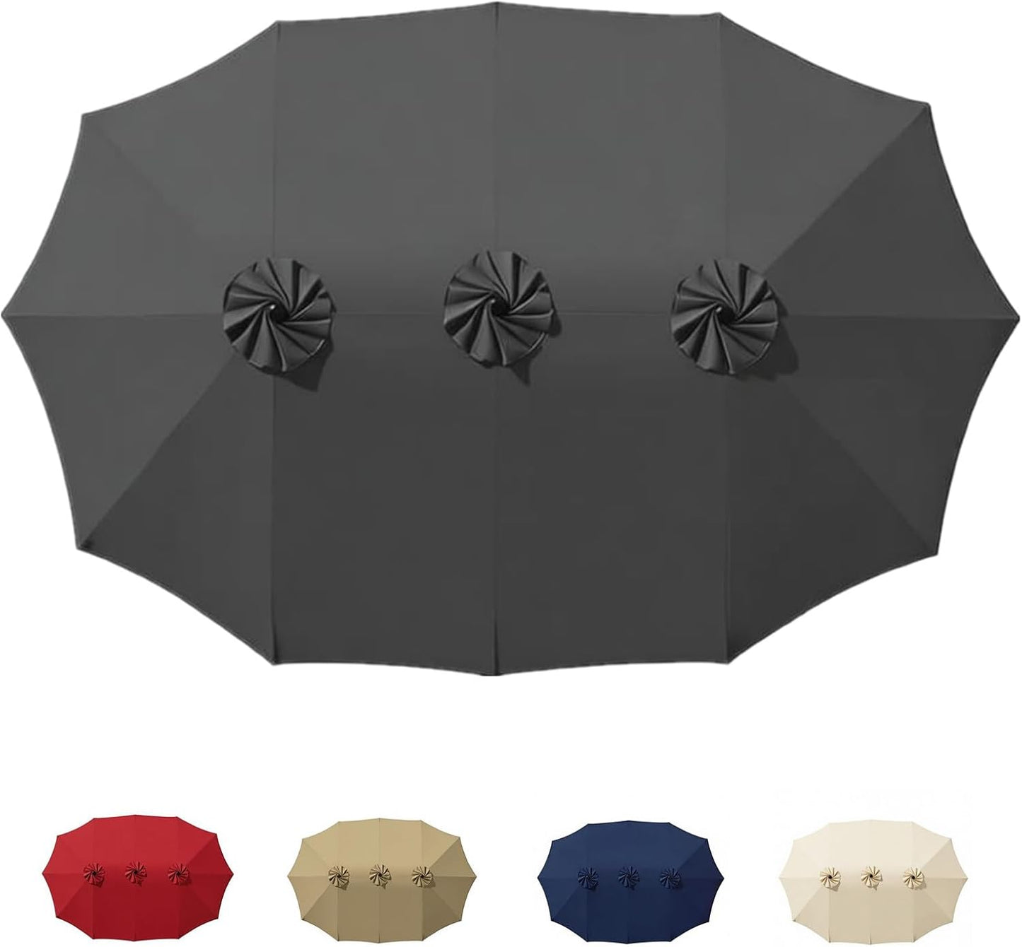 SUNGUARD UMBRELLAS 15 ft Patio Umbrella Replacement Canopy for 12-Rib Double-Sided Outdoor Market Umbrellas, Large UV-Resistant Umbrella Top Cover Only