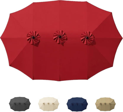 SUNGUARD UMBRELLAS 15 ft Patio Umbrella Replacement Canopy for 12-Rib Double-Sided Outdoor Market Umbrellas, Large UV-Resistant Umbrella Top Cover Only