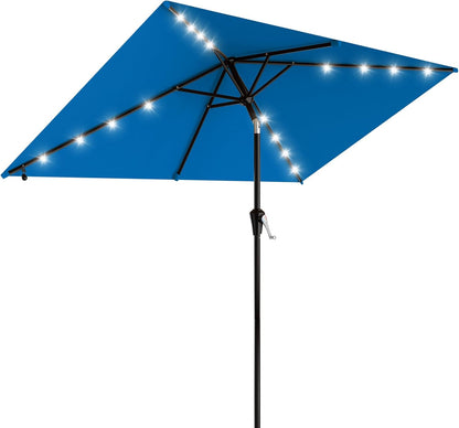 SUNGUARD UMBRELLAS Rectangular Solar LED Patio Umbrella, Outdoor Market Table Umbrella with 16 Solar Lights, Crank Lift, Push-Button Tilt, Vented Water-Repellent Canopy, Yellow, Base Not Included