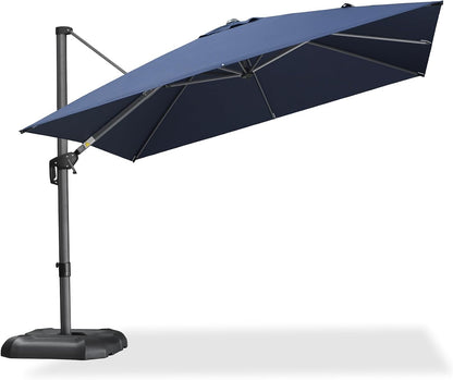 SUNGUARD UMBRELLAS Square Cantilever Patio Umbrella, 360-Degree Rotating Offset Outdoor Umbrella with Aluminum Frame, Crank Lift, Manual Tilt, Cross Base Included, Beige