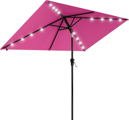 SUNGUARD UMBRELLAS Rectangular Solar LED Patio Umbrella, Outdoor Market Table Umbrella with 16 Solar Lights, Crank Lift, Push-Button Tilt, Vented Water-Repellent Canopy, Yellow, Base Not Included