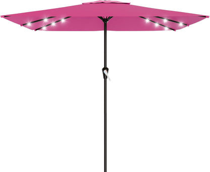SUNGUARD UMBRELLAS Rectangular Solar LED Patio Umbrella, Outdoor Market Table Umbrella with 16 Solar Lights, Crank Lift, Push-Button Tilt, Vented Water-Repellent Canopy, Yellow, Base Not Included