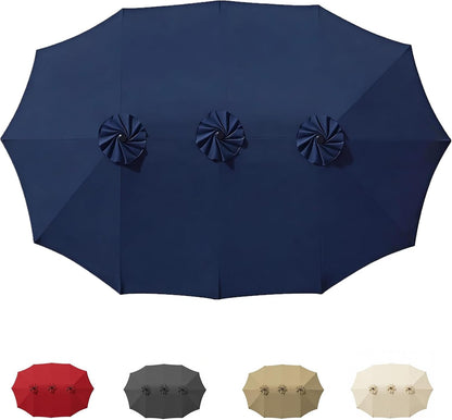 SUNGUARD UMBRELLAS 15 ft Patio Umbrella Replacement Canopy for 12-Rib Double-Sided Outdoor Market Umbrellas, Large UV-Resistant Umbrella Top Cover Only