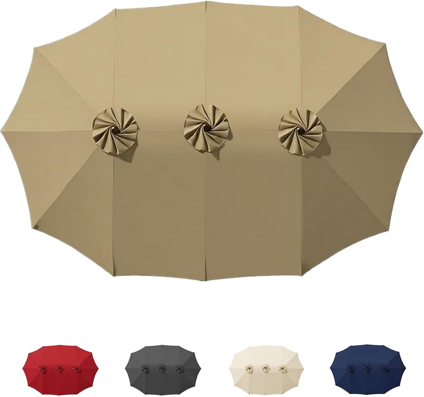 SUNGUARD UMBRELLAS 15 ft Patio Umbrella Replacement Canopy for 12-Rib Double-Sided Outdoor Market Umbrellas, Large UV-Resistant Umbrella Top Cover Only