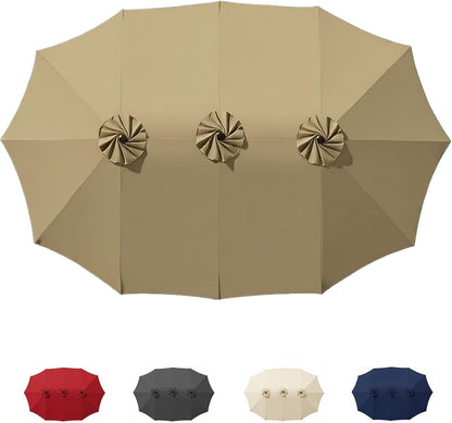 SUNGUARD UMBRELLAS 15 ft Patio Umbrella Replacement Canopy for 12-Rib Double-Sided Outdoor Market Umbrellas, Large UV-Resistant Umbrella Top Cover Only