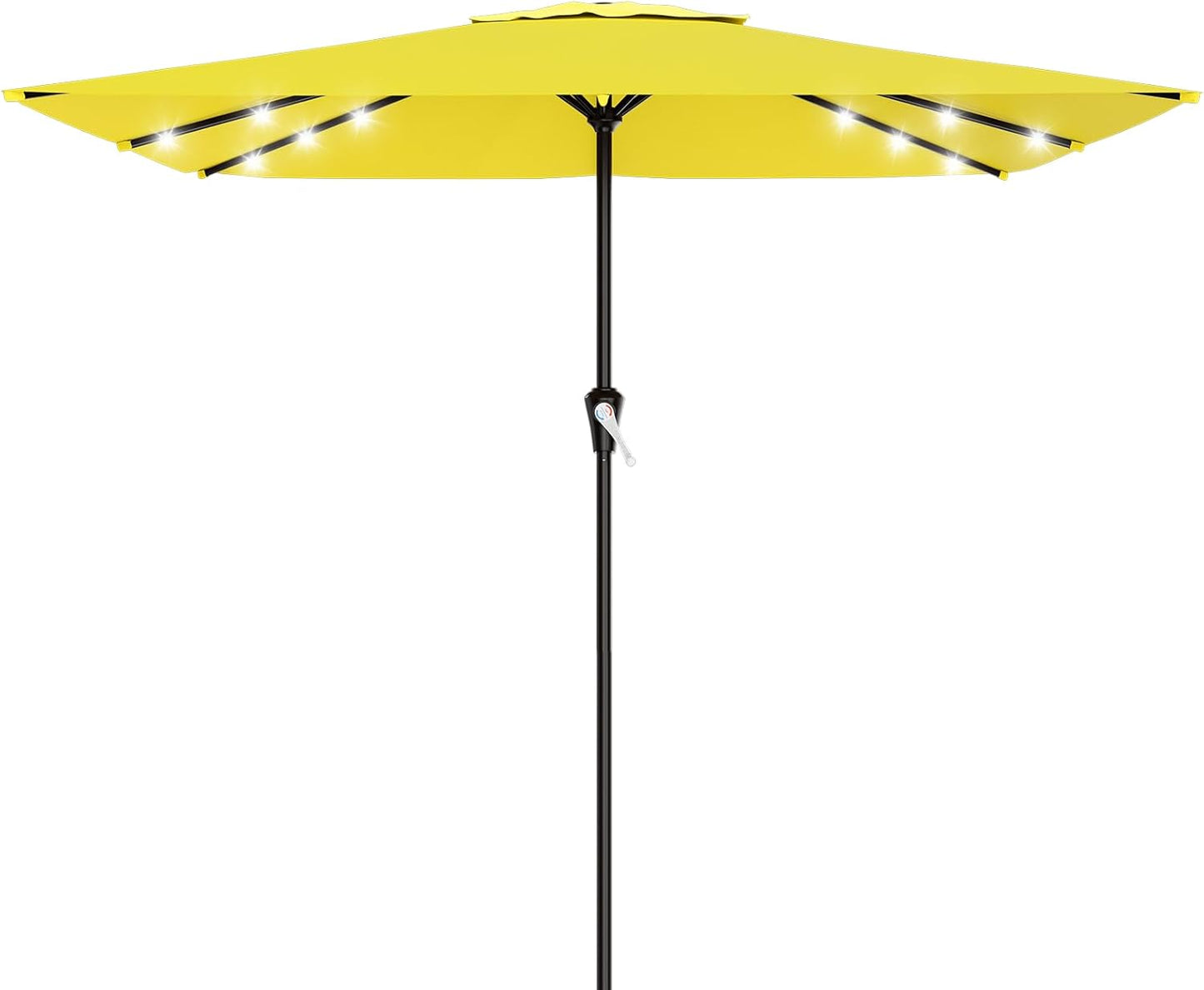 SUNGUARD UMBRELLAS Rectangular Solar LED Patio Umbrella, Outdoor Market Table Umbrella with 16 Solar Lights, Crank Lift, Push-Button Tilt, Vented Water-Repellent Canopy, Yellow, Base Not Included