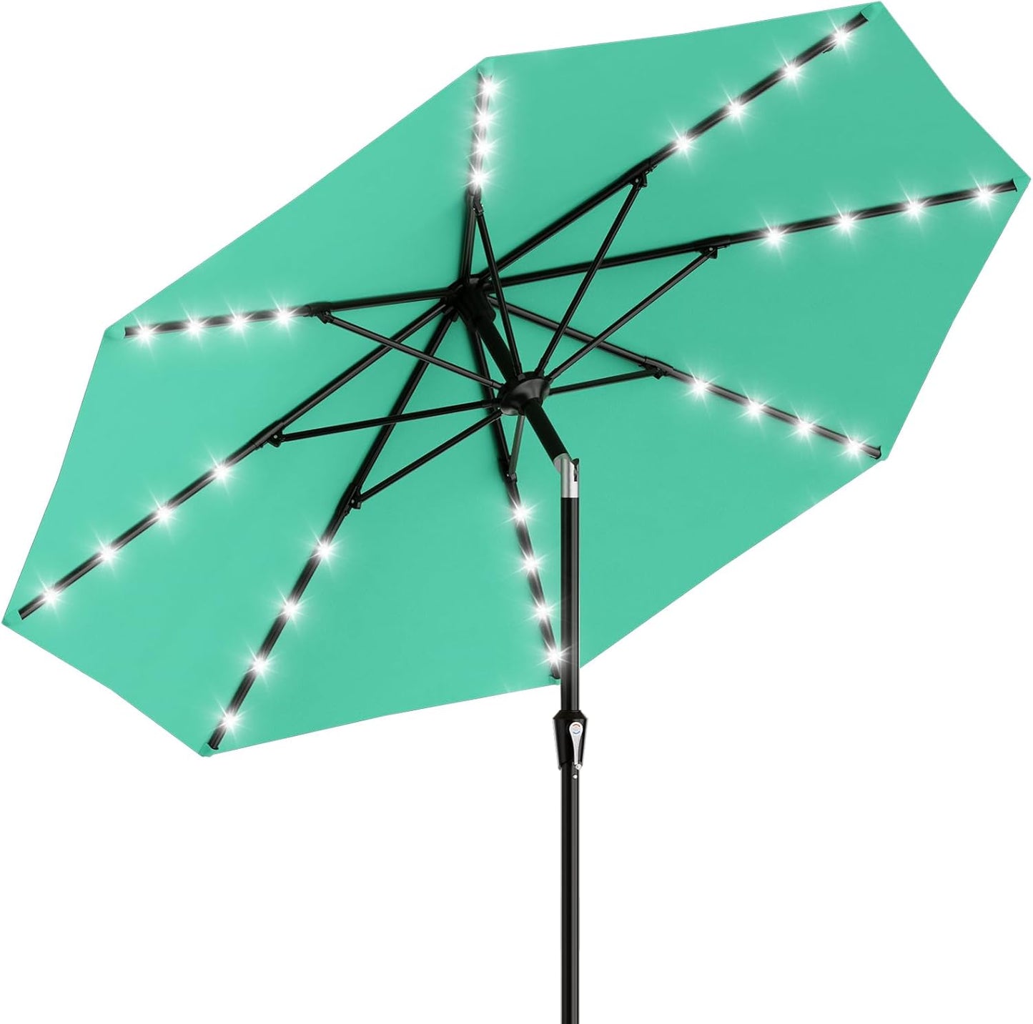 SUNGUARD UMBRELLAS Rectangular Solar LED Patio Umbrella, Outdoor Market Table Umbrella with 16 Solar Lights, Crank Lift, Push-Button Tilt, Vented Water-Repellent Canopy, Yellow, Base Not Included