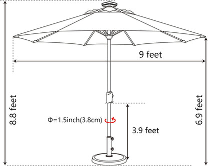 SUNGUARD UMBRELLAS Solar LED Patio Umbrella, Outdoor Market Table Umbrella with 80 LED Lights, Crank Lift, Manual Tilt, UPF 50+ Acrylic Canopy, Steel Frame, Teal, Base Not Included