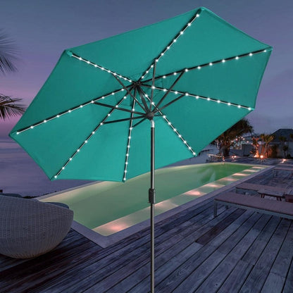 SUNGUARD UMBRELLAS Solar LED Patio Umbrella, Outdoor Market Table Umbrella with 80 LED Lights, Crank Lift, Manual Tilt, UPF 50+ Acrylic Canopy, Steel Frame, Teal, Base Not Included