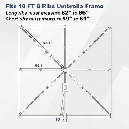 SUNGUARD UMBRELLAS 10 ft x 10 ft Square Cantilever Umbrella Replacement Canopy, 8-Rib Offset Patio Umbrella Fabric Cover, 230 GSM Solution-Dyed Polyester, UPF 50+, Canopy Only
