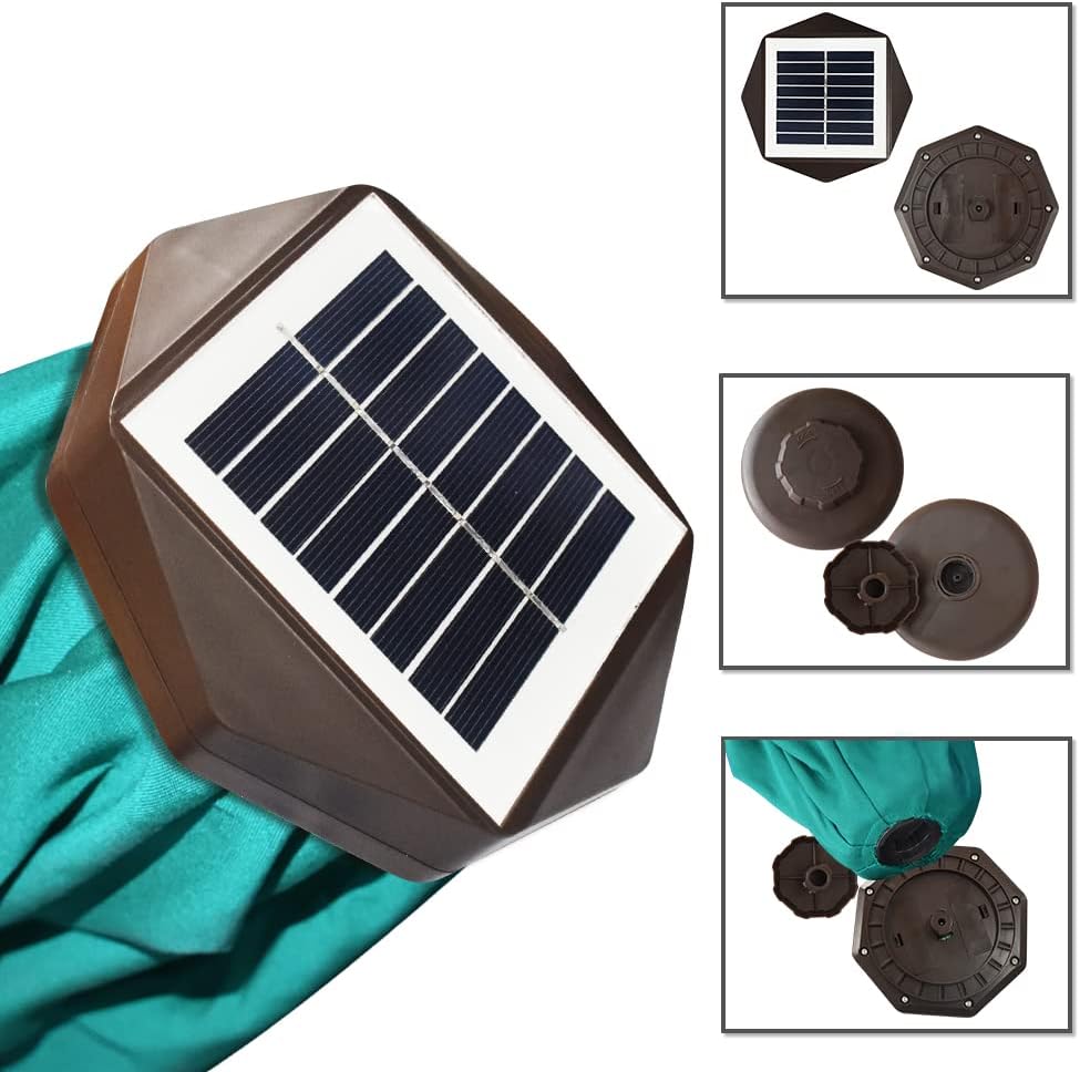 SUNGUARD UMBRELLAS Solar LED Patio Umbrella, Outdoor Market Table Umbrella with 80 LED Lights, Crank Lift, Manual Tilt, UPF 50+ Acrylic Canopy, Steel Frame, Teal, Base Not Included