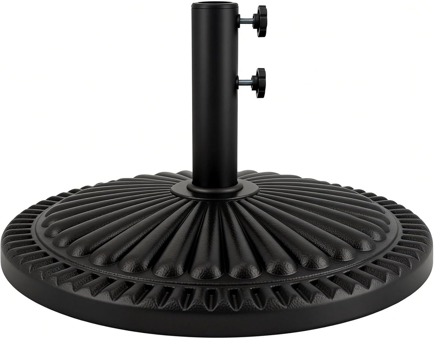 SUNGUARD UMBRELLAS Round Heavy Duty Patio Umbrella Base, Resin Concrete Outdoor Market Umbrella Stand with Powder-Coated Metal Stem, Adjustable Pole Holder, Black, Fits 1.5 in to 2 in Poles