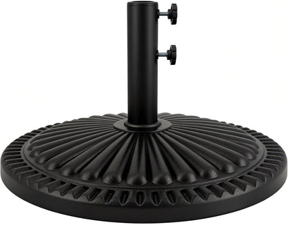 SUNGUARD UMBRELLAS Round Heavy Duty Patio Umbrella Base, Resin Concrete Outdoor Market Umbrella Stand with Powder-Coated Metal Stem, Adjustable Pole Holder, Black, Fits 1.5 in to 2 in Poles