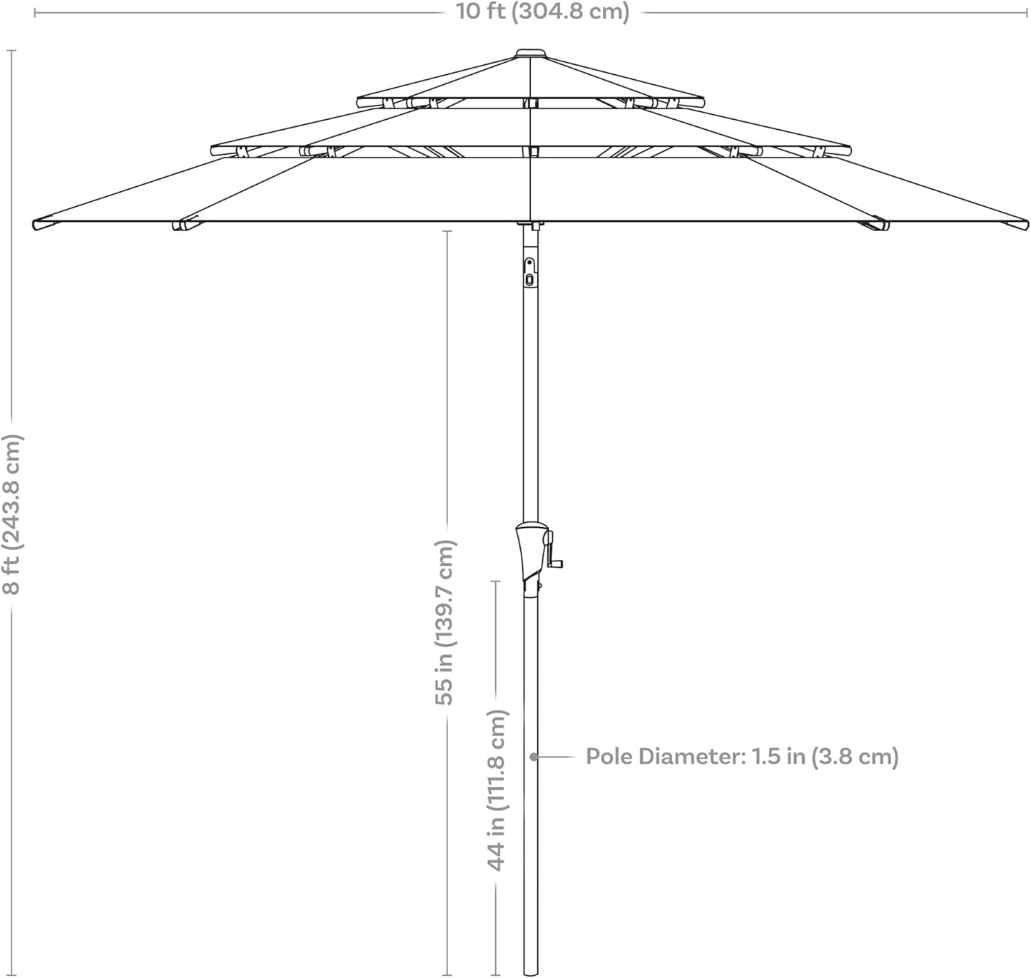 SUNGUARD UMBRELLAS 10 ft 3-Tier Solar LED Patio Umbrella, Outdoor Market Table Umbrella with 24 LED Lights, Crank Lift, Push-Button Tilt, Vented Polyester Canopy, 1.5 in Pole, Base Not Included