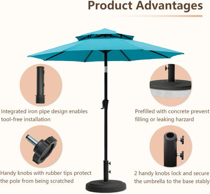 SUNGUARD UMBRELLAS Heavy Duty Round Patio Umbrella Base, Cement-Filled Outdoor Market Umbrella Stand with Adjustable Pole Reducers, Tightening Knobs, Black, Fits 1.3 in to 1.9 in Poles