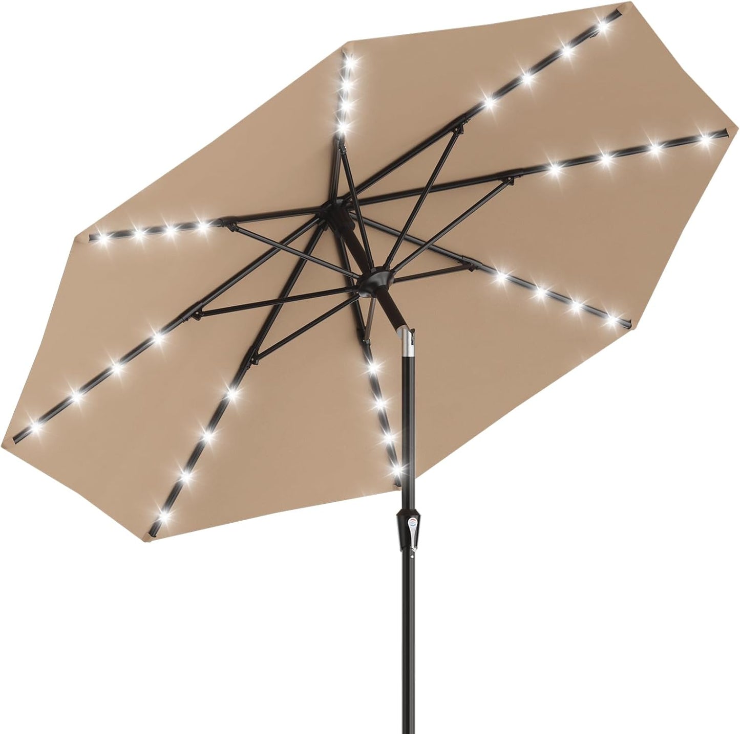 SUNGUARD UMBRELLAS Rectangular Solar LED Patio Umbrella, Outdoor Market Table Umbrella with 16 Solar Lights, Crank Lift, Push-Button Tilt, Vented Water-Repellent Canopy, Yellow, Base Not Included