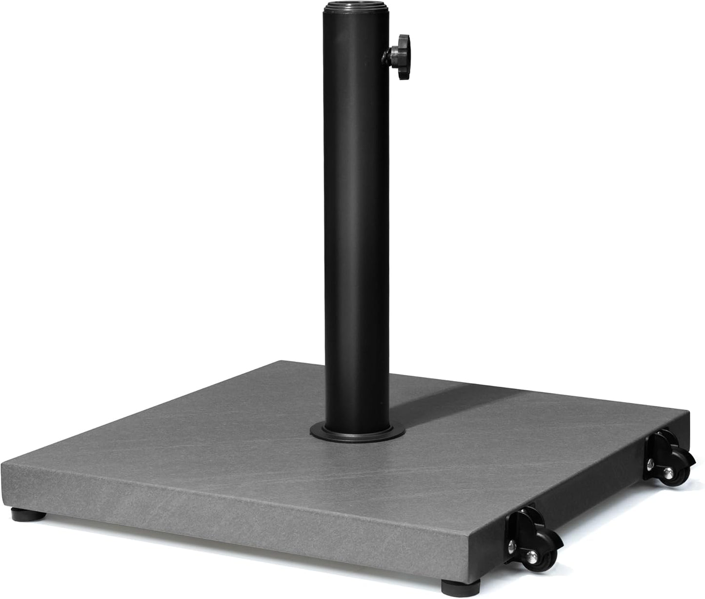 SUNGUARD UMBRELLAS 43 lb Square Patio Umbrella Base with Wheels, Pre-Filled Concrete Outdoor Market Umbrella Stand, Powder-Coated Steel, Gray, Fits 1.37 in, 1.5 in, and 1.9 in Poles