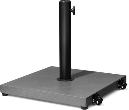SUNGUARD UMBRELLAS 43 lb Square Patio Umbrella Base with Wheels, Pre-Filled Concrete Outdoor Market Umbrella Stand, Powder-Coated Steel, Gray, Fits 1.37 in, 1.5 in, and 1.9 in Poles