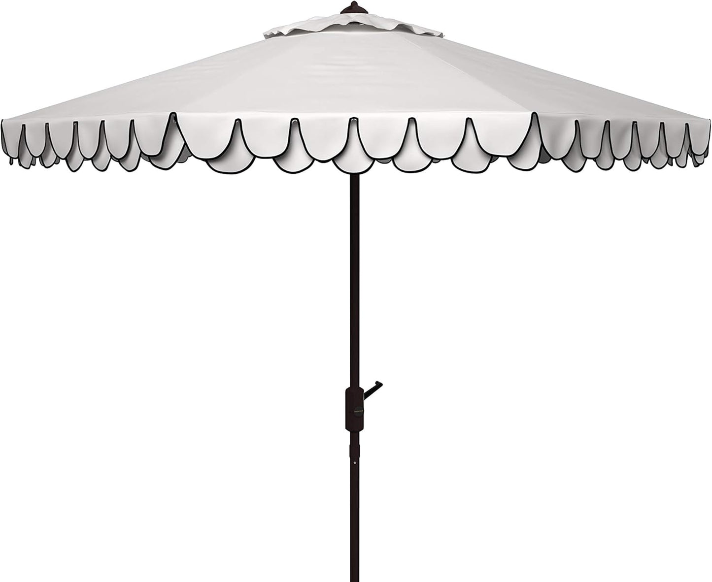 SUNGUARD UMBRELLAS 9 ft Valance Patio Umbrella, Round Outdoor Market Umbrella with Crank Lift, Auto Tilt, Decorative Petal Trim, Polyester Canopy, Brown Aluminum Pole, Pacific Blue