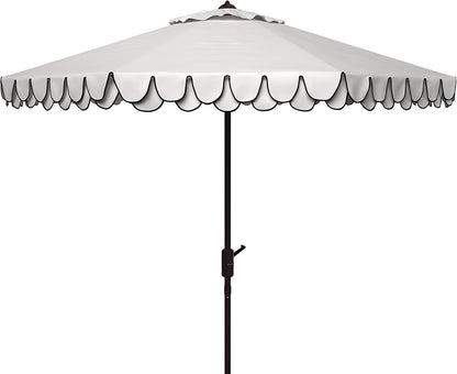 SUNGUARD UMBRELLAS 9 ft Valance Patio Umbrella, Round Outdoor Market Umbrella with Crank Lift, Auto Tilt, Decorative Petal Trim, Polyester Canopy, Brown Aluminum Pole, Pacific Blue