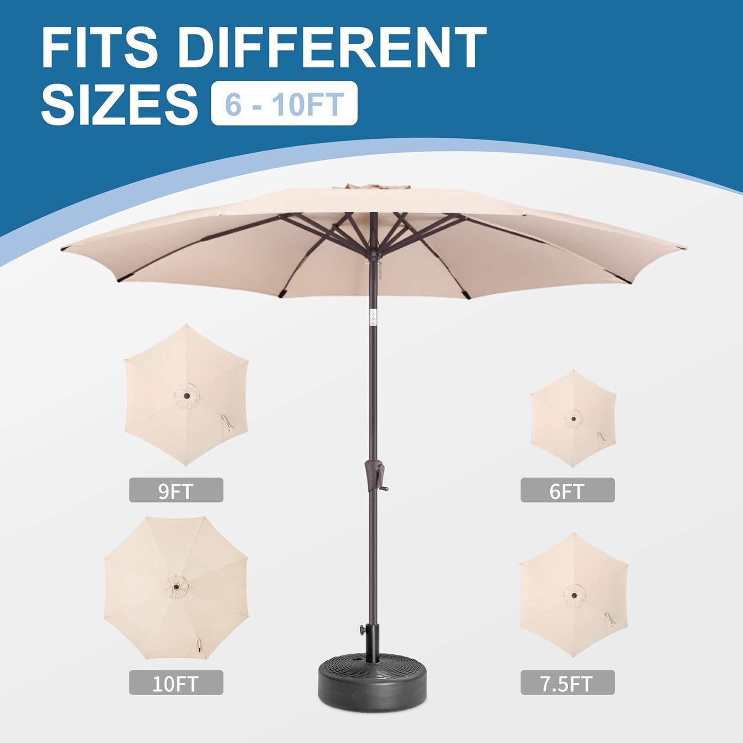 SUNGUARD UMBRELLAS Round Fillable Patio Umbrella Base, Water or Sand Fillable Outdoor Umbrella Stand, Adjustable Pole Holder Fits 1.5 in to 1.9 in Poles, Black, for 6 ft to 10 ft Patio Umbrellas