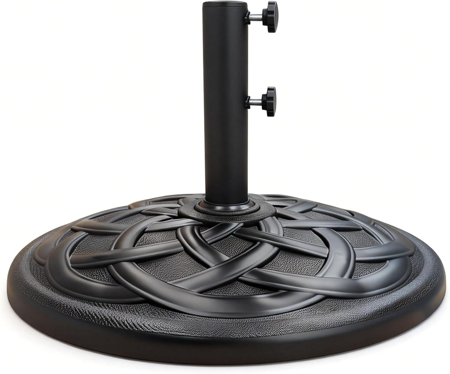 SUNGUARD UMBRELLAS Round Heavy Duty Patio Umbrella Base, Resin Concrete Outdoor Market Umbrella Stand with Powder-Coated Metal Stem, Adjustable Pole Holder, Black, Fits 1.5 in to 2 in Poles
