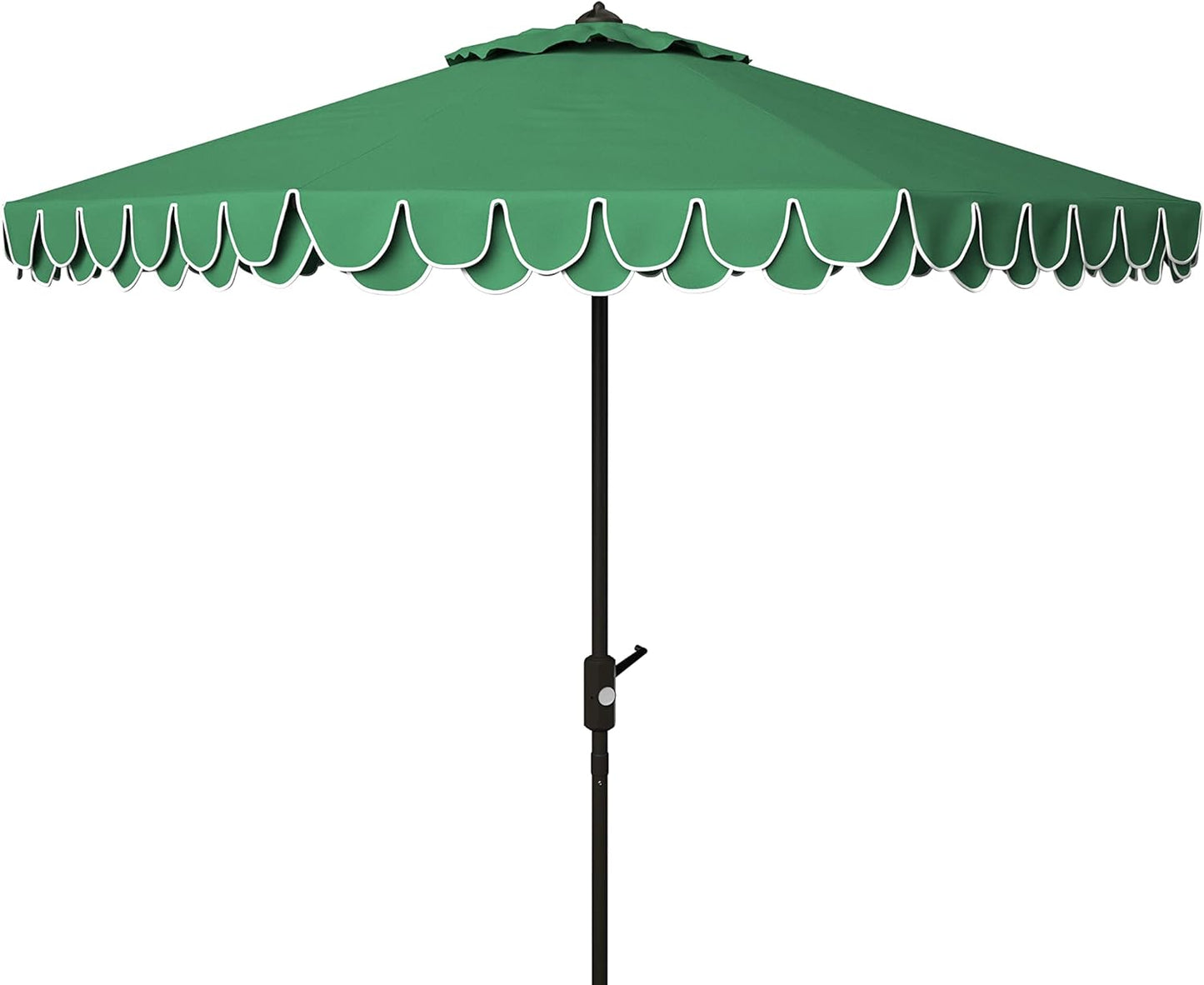 SUNGUARD UMBRELLAS 9 ft Valance Patio Umbrella, Round Outdoor Market Umbrella with Crank Lift, Auto Tilt, Decorative Petal Trim, Polyester Canopy, Brown Aluminum Pole, Pacific Blue