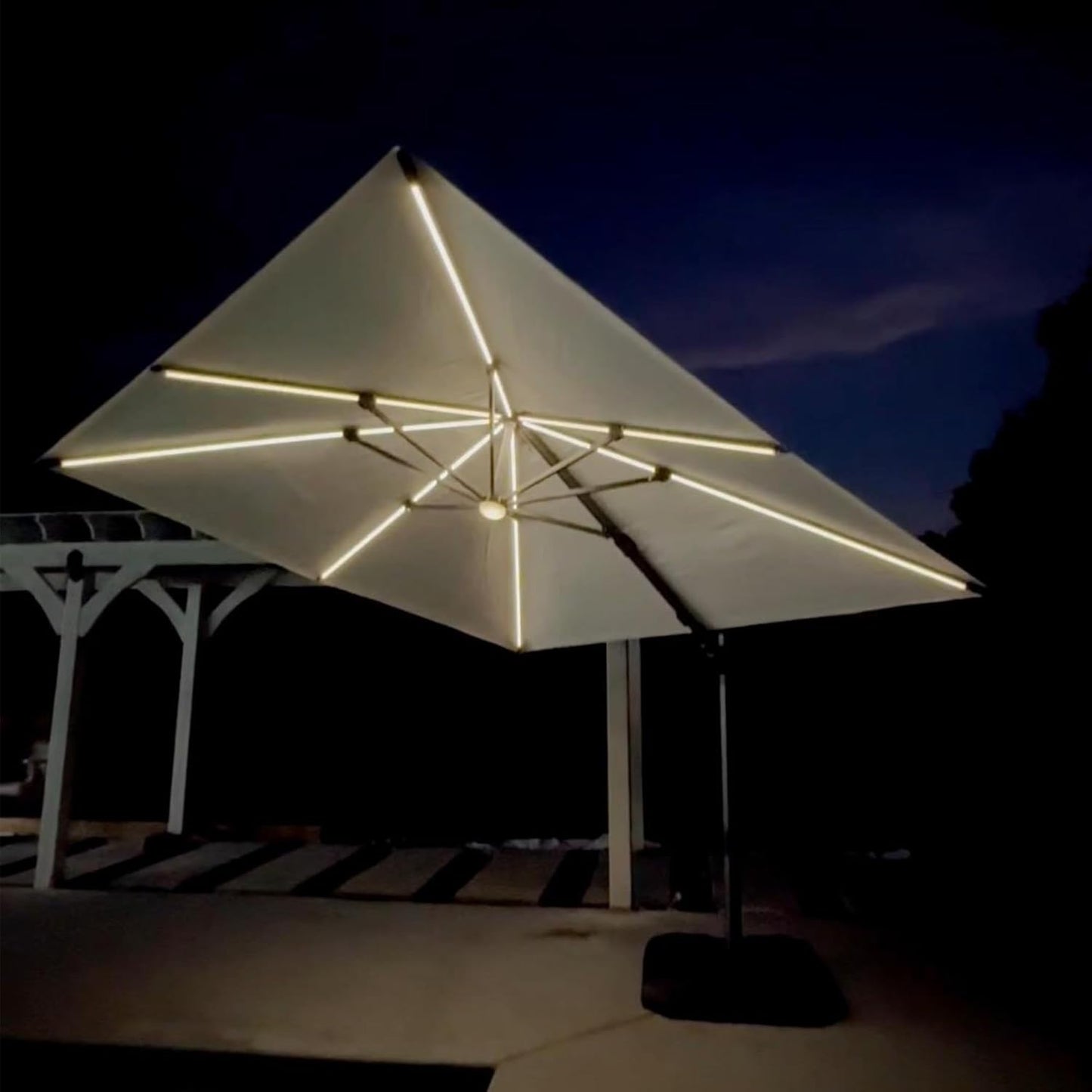 SUNGUARD UMBRELLAS Square Cantilever Patio Umbrella, 360-Degree Rotating Offset Outdoor Umbrella with Aluminum Frame, Crank Lift, Manual Tilt, Cross Base Included, Beige