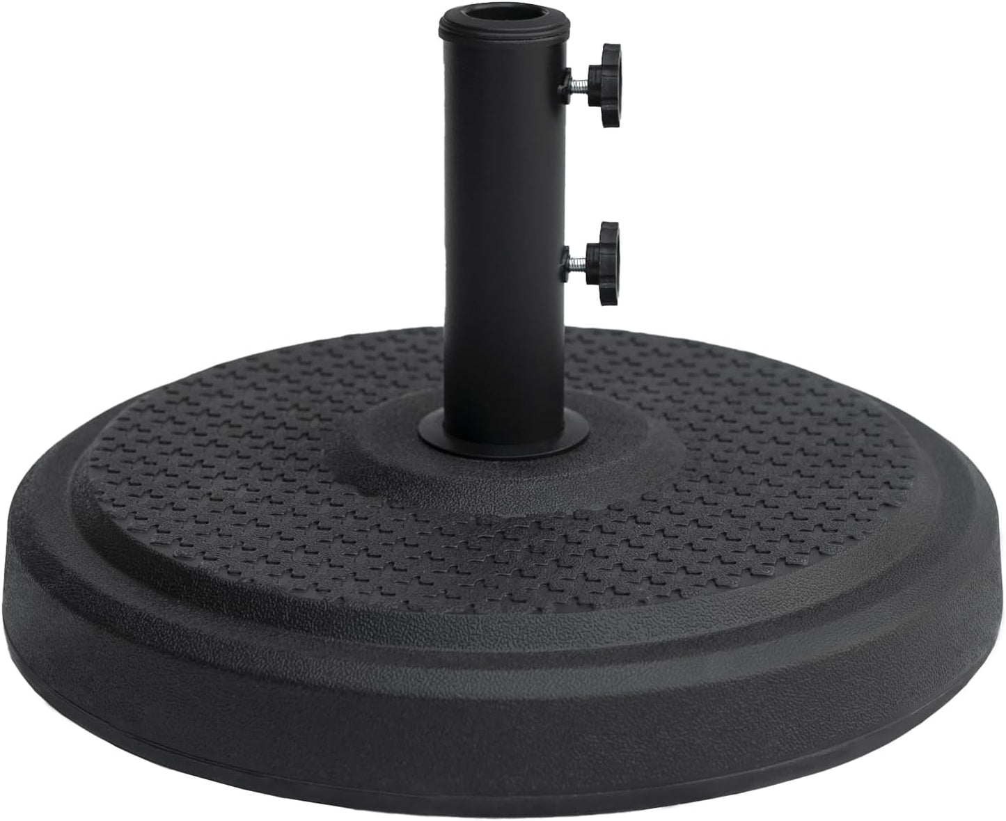 SUNGUARD UMBRELLAS Heavy Duty Round Patio Umbrella Base, Cement-Filled Outdoor Market Umbrella Stand with Adjustable Pole Reducers, Tightening Knobs, Black, Fits 1.3 in to 1.9 in Poles