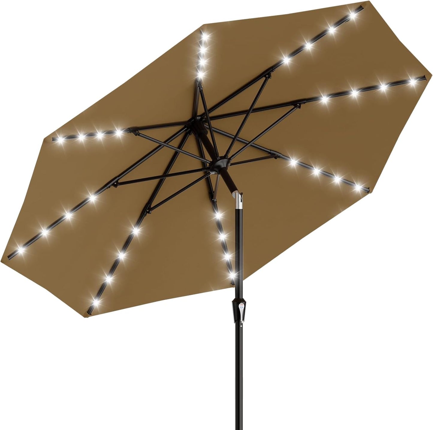 SUNGUARD UMBRELLAS Rectangular Solar LED Patio Umbrella, Outdoor Market Table Umbrella with 16 Solar Lights, Crank Lift, Push-Button Tilt, Vented Water-Repellent Canopy, Yellow, Base Not Included